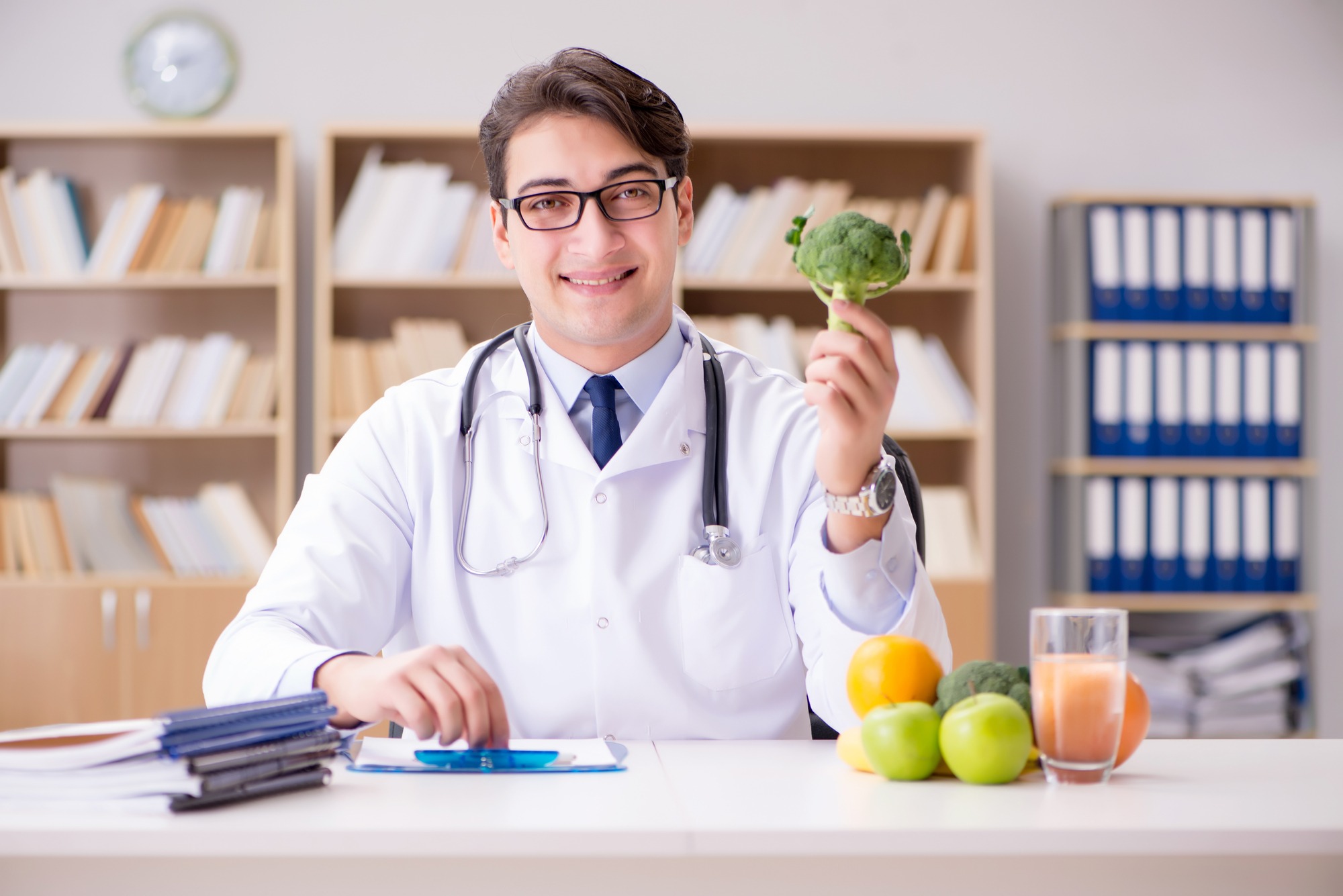 Scientist studying nutrition in various food